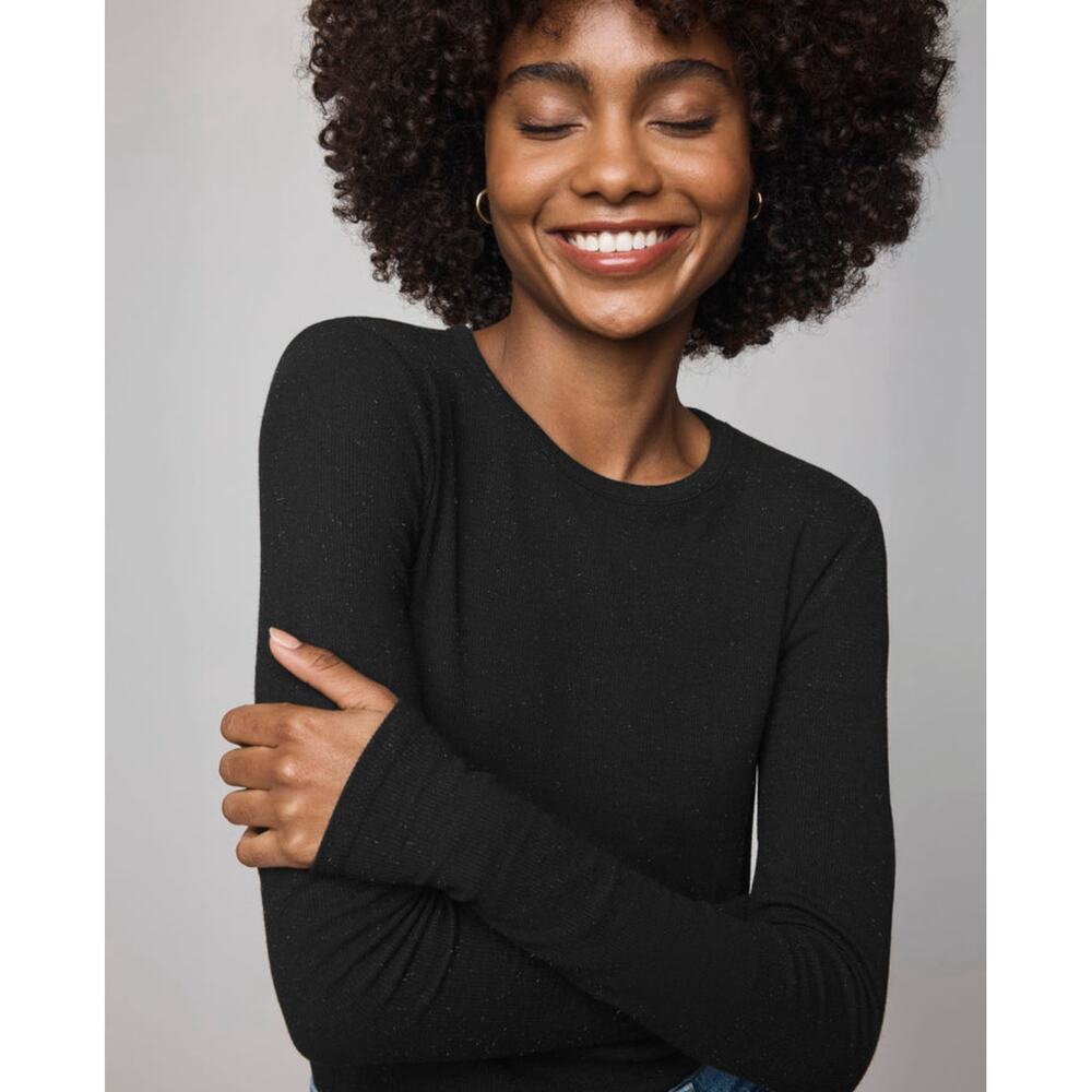 Splendid Isabella Eyelash Shimmer Long Sleeve Tee Black Size XS NWT Top